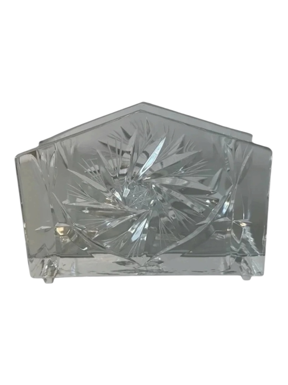 Vintage Cut Glass Crystal Pinwheel Napkin Holder Letter Mail Organizer Desk